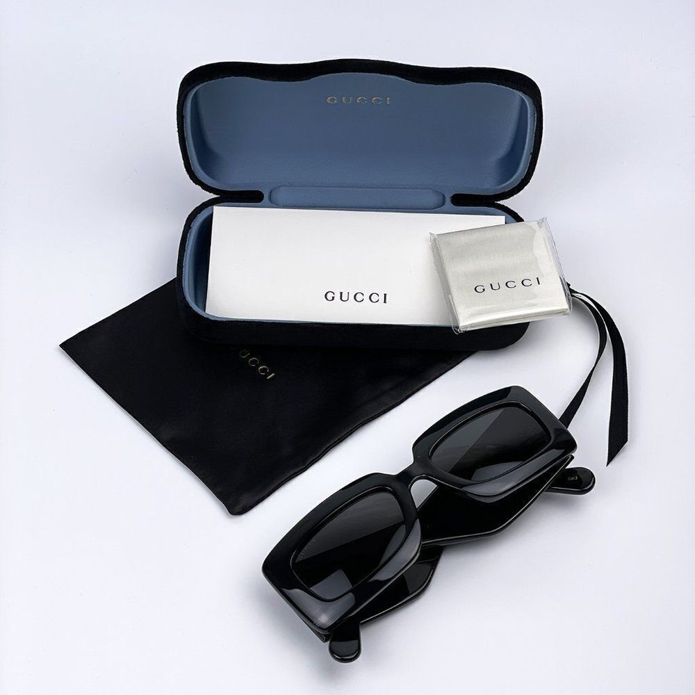NEW Gucci GG0811S 001 Black Logo Gray Rectangle Anti-Reflective Unisex Sunglasse - Picture 12 of 12